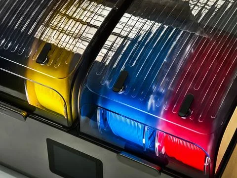 Colorful 3D printed coils designed for use in advanced printing applications Stock Photos