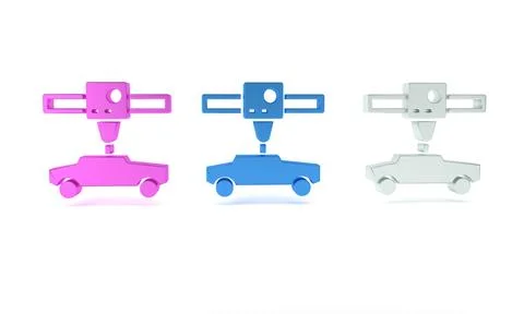 Colorful 3D printer car icon isolated on white background. 3d printing. Min.. Stock Illustration