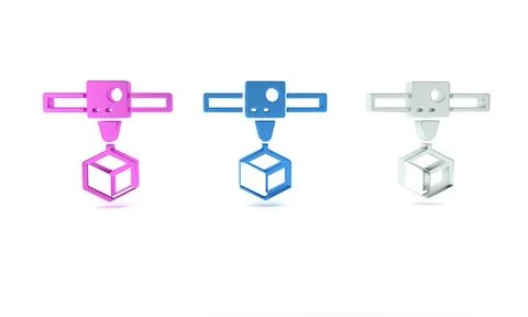 Colorful 3D printer cube icon isolated on white background. 3d printing. Mi.. 스톡 일러스트