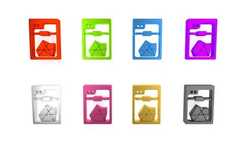 Colorful 3D printer icon isolated on white background. Minimalism concept. .. Stock Illustration