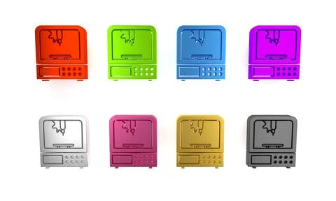 Colorful 3D printer icon isolated on white background. Minimalism concept. .. Illustrazione stock