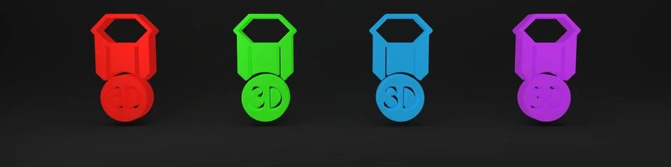 Colorful 3D printer icon isolated on black background. 3d printing. Minimal.. 库存插图