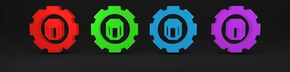 Colorful 3D printer setting icon isolated on black background. 3d printing... イラスト素材