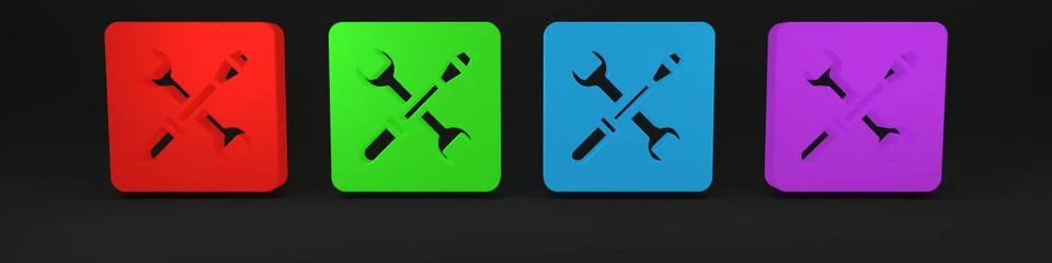 Colorful 3D printer setting icon isolated on black background. 3d printing... 库存插图