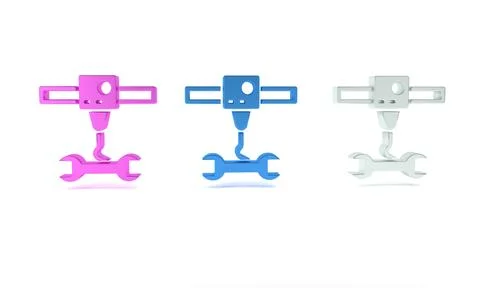 Colorful 3D printer wrench spanner icon isolated on white background. 3d pr.. 库存插图