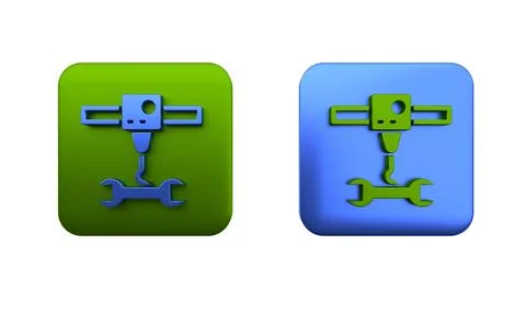 Colorful 3D printer wrench spanner icon isolated on white background. 3d pr.. Illustrazione stock