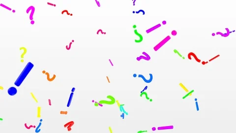 Colorful 3D Question Marks and Exclamation Points Falling in Slow Motion Stock Footage 117030256