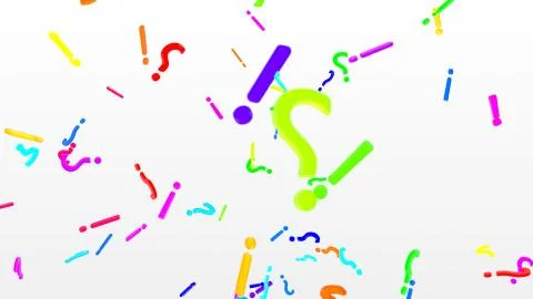 Colorful 3D Question Marks and Exclamation Points Falling in Slow Motion イラスト素材