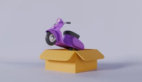 Colorful 3D Render of Boxes with Motorcycle Delivery Stock Photos
