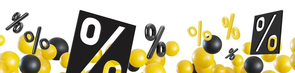 Colorful 3D render featuring a footer design showcasing discount signs and vi Stock Illustration
