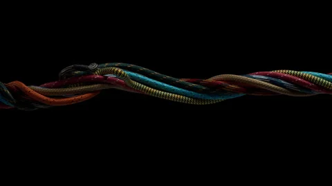 Colorful 3D Rendered Twisted Para Cord Animation Over Black Background Stock Footage 243103991