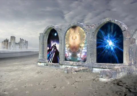 Colorful 3d Rendering Electrifying Gate That Leads to Another Dimension Stock Illustration