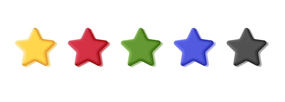 Colorful 3d star elements set in different colors, isolated Illustrazione stock