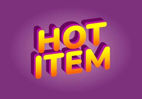 Colorful 3D text design featuring the words HOT ITEM in vibrant yellow Illustrazione stock