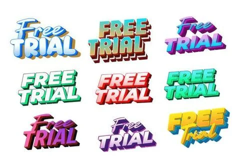 Colorful 3d text design of free trial in different styles Stock Illustration