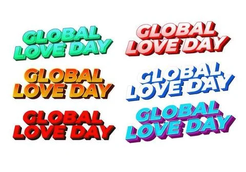 Colorful 3d text saying global love day in different styles Stock Illustration