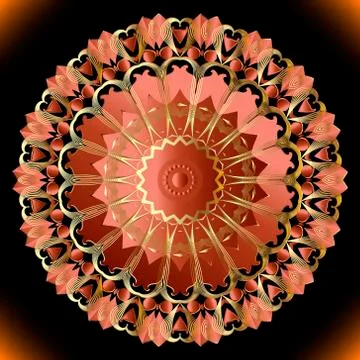 Colorful 3d vector mandala pattern. Floral ornamental glowing background. Eth Illustrazione stock