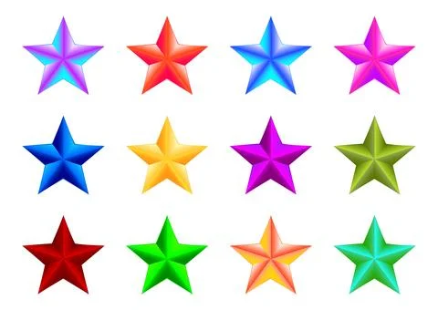 Colorful 3d vector star icon set Stock Illustration