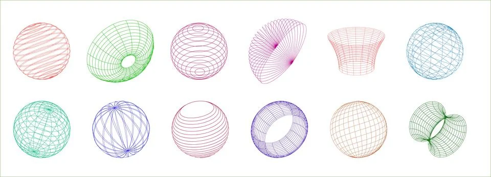 Colorful 3d wireframe set Stock Illustration