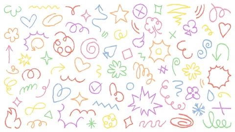 Colorful 4K Chalk Scribbles and Doodles Animation Loop on White Background Stock Footage 303436941