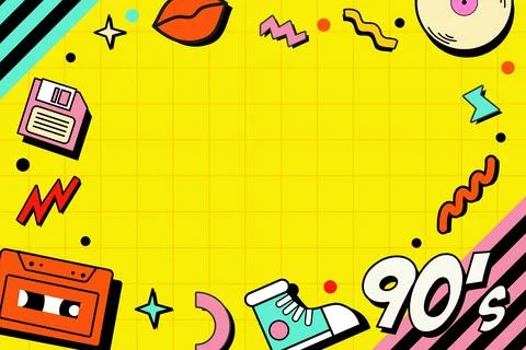 Colorful 90s Retro Background with Iconic Elements Stock Illustration
