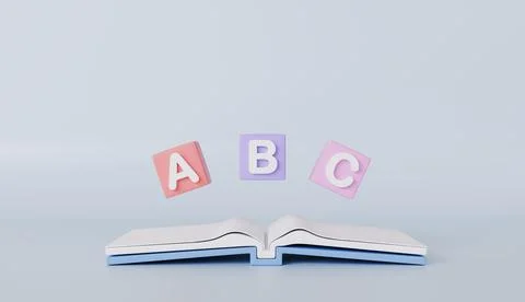 Colorful ABC Blocks Falling onto Open Book Education Learning Literacy Concept Stock Illustration