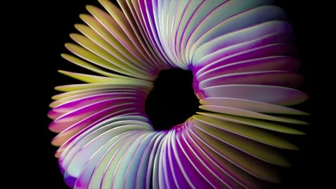 Colorful abstract 3d object with a vibrant, iridescent surface twisting and Stock Footage 321811188