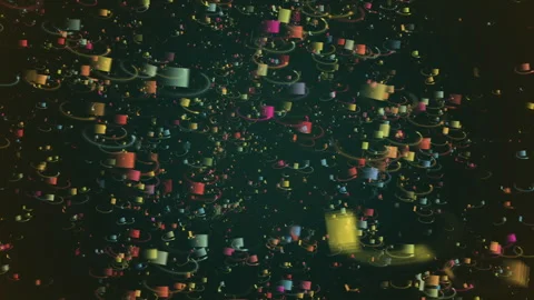 Colorful Abstract 3D Particles Floating Squares Digital Motion Background Видео 331011340