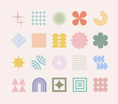 Colorful abstract assorted random shapes emblems and labels set design elements Stock Illustration