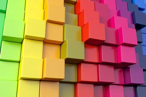 Colorful abstract background with different boxes 3D illustration Stock Illustration