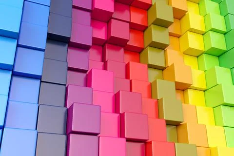 Colorful abstract background with different boxes 3D render illustration Stock Illustration