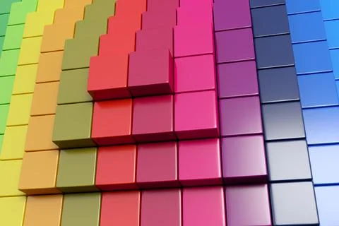 Colorful abstract background with towering boxes 3D illustration Stock Illustration