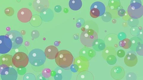Colorful abstract bubbles and circular shapes floating on a soft green back.. Stock Illustration