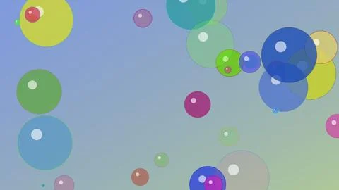 Colorful abstract bubbles floating on a blue gradient background, ideal for.. Stockillustratie