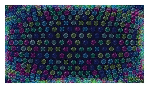 Colorful abstract bubbles forming a border on dark blue background, digital.. Stock Illustration