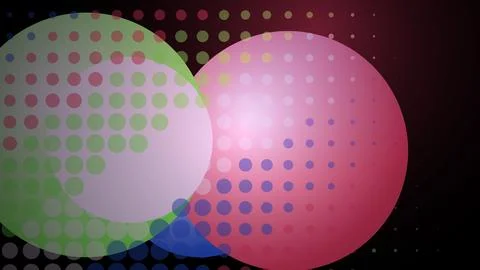 Colorful abstract circles with dotted pattern on dark background Stock Illustration