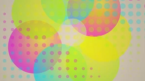 Colorful abstract circles with dotted patterns on pastel background Illustrazione stock