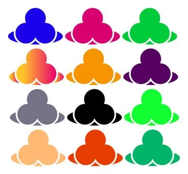 Colorful Abstract Clover Icon Set  Vector Logo Shapes and Rounded Graphic S.. Stock Illustration