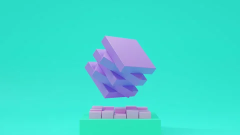 Colorful abstract composition with cubic geometric objects in bold neon colors Stock Footage 339293603