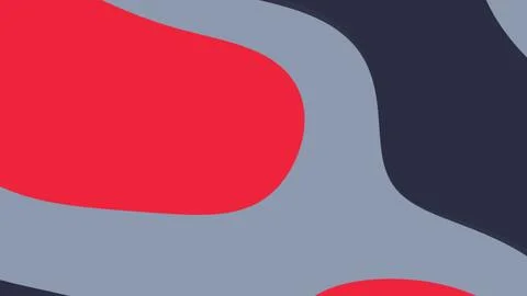 Colorful abstract composition featuring bold red shapes curving over a muted  Stock-Illustration