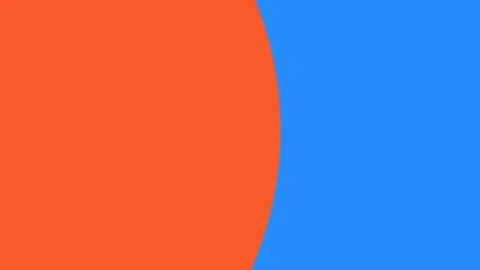 Colorful abstract composition featuring a large orange arc meeting a blue fie Ilustración de archivo