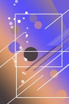 A colorful abstract composition with nested frames, floating circles, and d.. Illustrazione stock