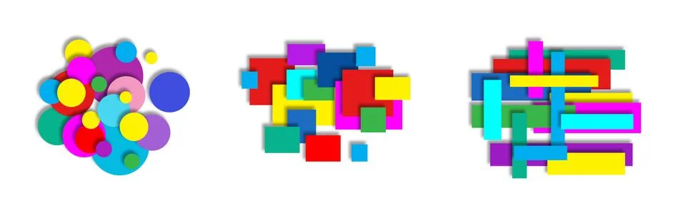 Colorful abstract design elements with 3d shadow, geometric circles squares a Stock Illustration