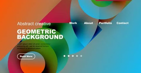 Colorful abstract design features overlapping circles, text elements, navigation Illustrazione stock
