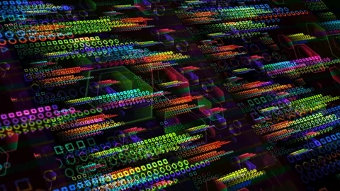 Colorful Abstract Digital Data Flow Pattern with Geometric Shapes Stock Footage 330514466