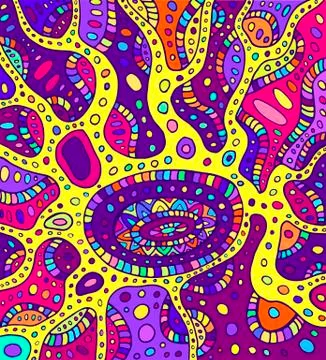 Colorful abstract doodle background with psychedelic flowers. 스톡 일러스트