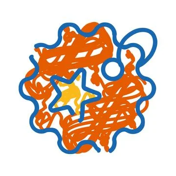 Colorful abstract doodle with orange scribble and blue shapes Stock Illustration