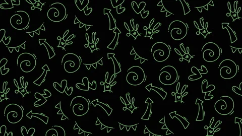 Colorful abstract doodle pattern with whimsical line art on dark background Stock Footage 321640194