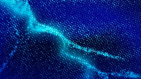 Colorful abstract dots create a flowing pattern in shades of blue and turquoi Stock Illustration