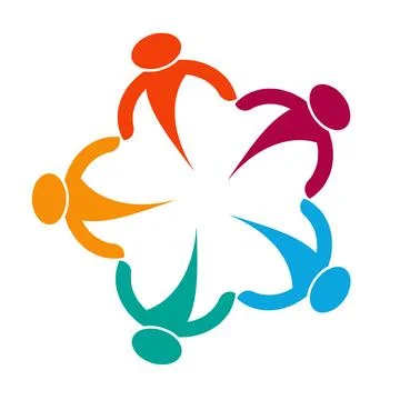 Colorful Abstract Figures Forming Unity and Togetherness in a Circular Patter Stock Illustration